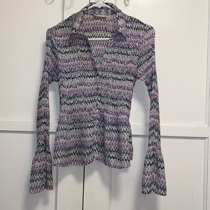 Worthington Small Collared V-Neck Button Up Shirt